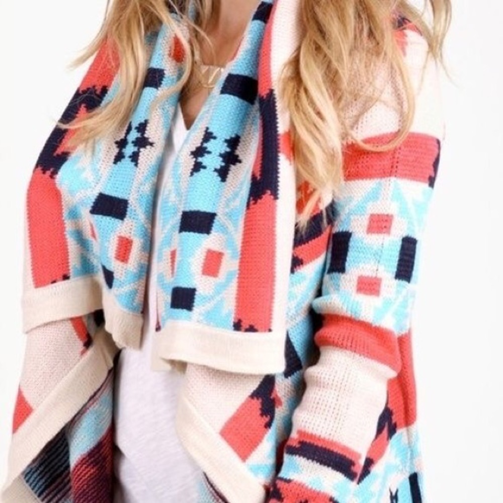 Coral/aqua/cream/navy waterfall cardigan